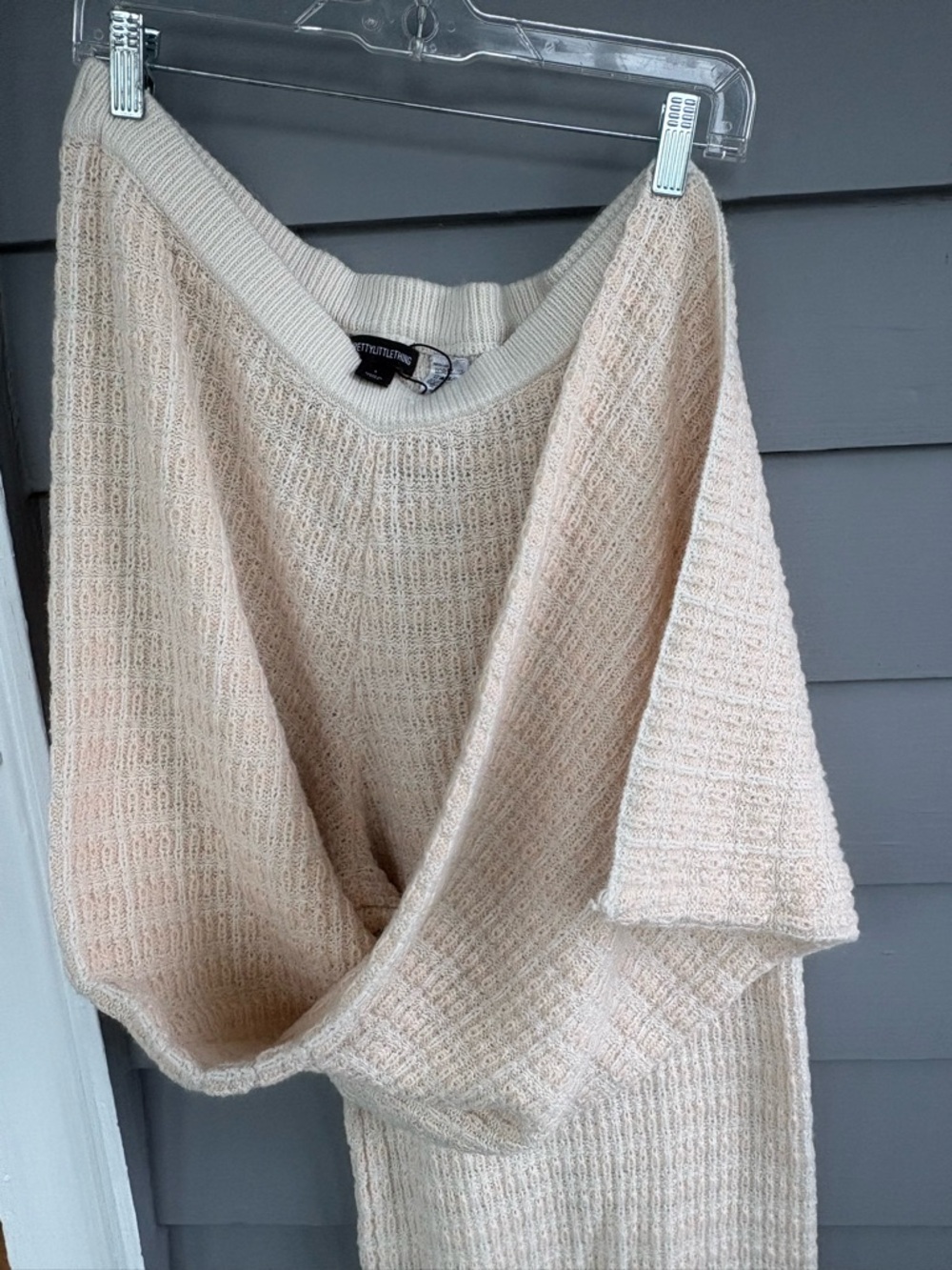 PrettyLittleThing Cream Knit Wide-Leg Pants - Picture 5 of 5